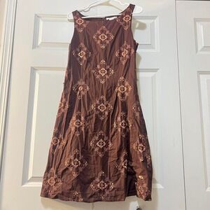 Brown and gold 100% cotton midi dress